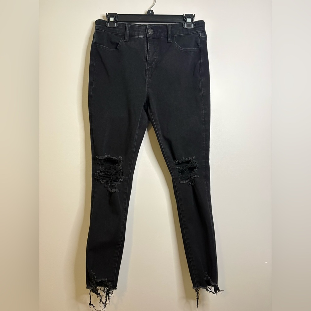 Women’s American Eagle distressed black jeans hi rise jeggings size 10 regular